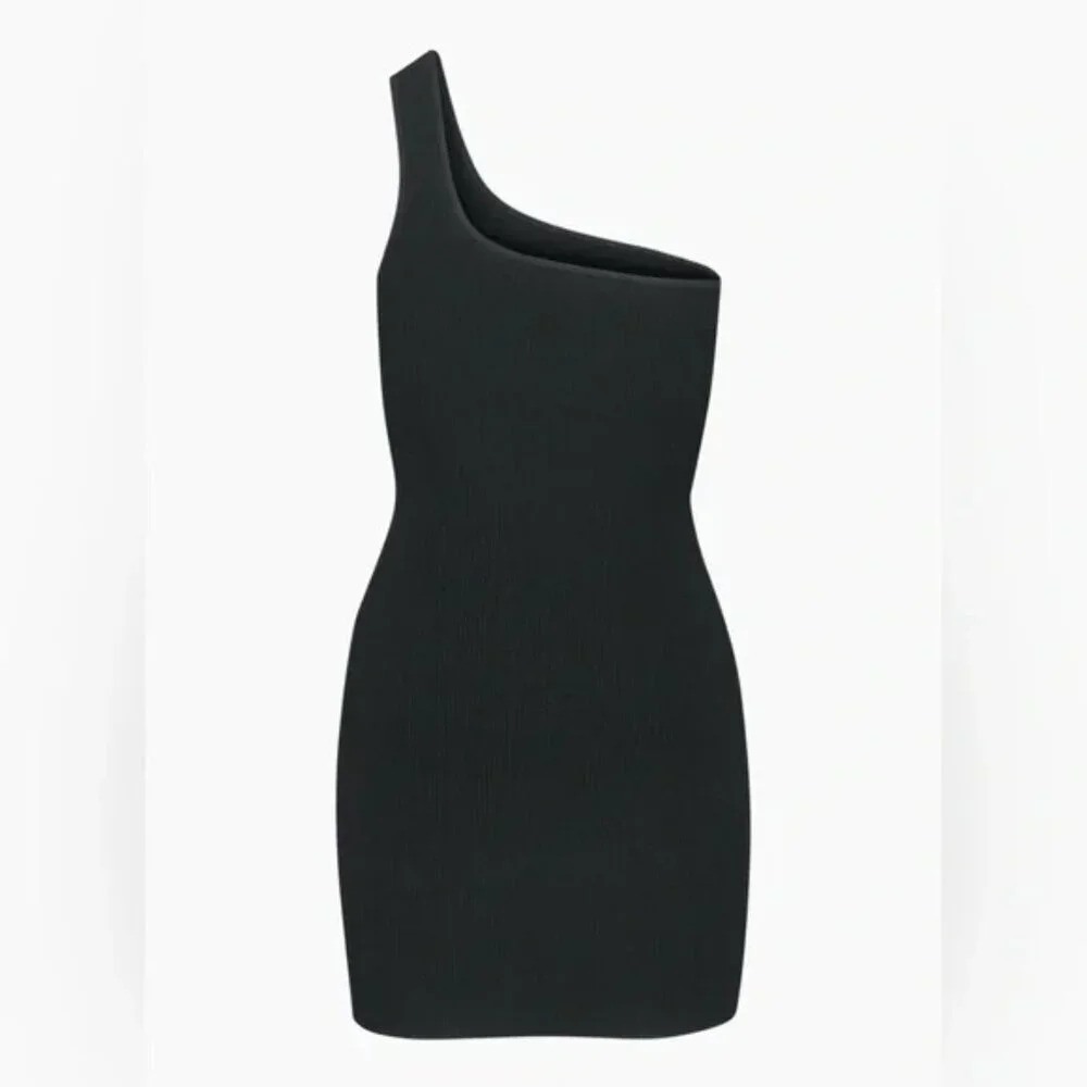 Aritzia Babaton Sculpt Knit One Shoulder Dress Black Size Medium - Picture 1 of 7